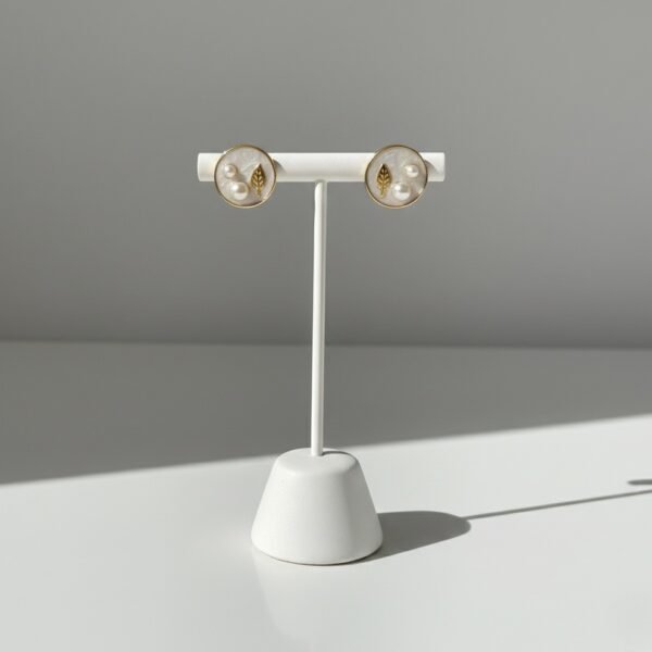 Pearl & Leaf Enamel Studs - The Pastel Gem - Imitation Jewellery - 1 Pearl & Leaf Enamel Studs