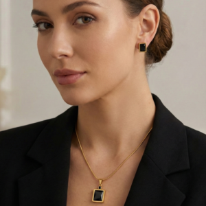 Black Crystal Cut Set - The Pastel Gem - Imitation Jewellery - 1 Black Crystal Cut Necklace-Earring Set