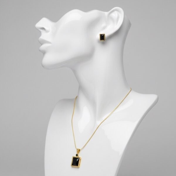 Black Crystal Cut Set - The Pastel Gem - Imitation Jewellery - 2 Black Crystal Cut Necklace-Earring Set