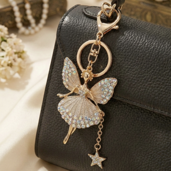 Crystal Ballerina Keyring - The Pastel Gem - Imitation Jewellery - 3 Crystal Ballerina Keyring (White)