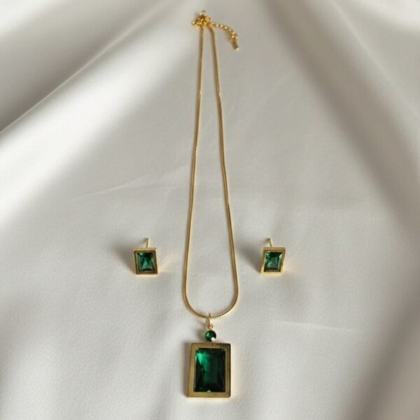 Green Crystal Cut Set - The Pastel Gem - Imitation Jewellery - 4 Green Crystal Cut Necklace-Earring Set