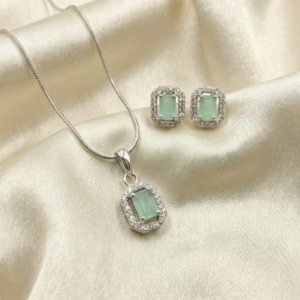 Mint Halo Chain Pendant and Earring Set - The Pastel Gem - Best Luxury Jewellery Brand - 2 Mint Halo Chain Pendant and Earring Set