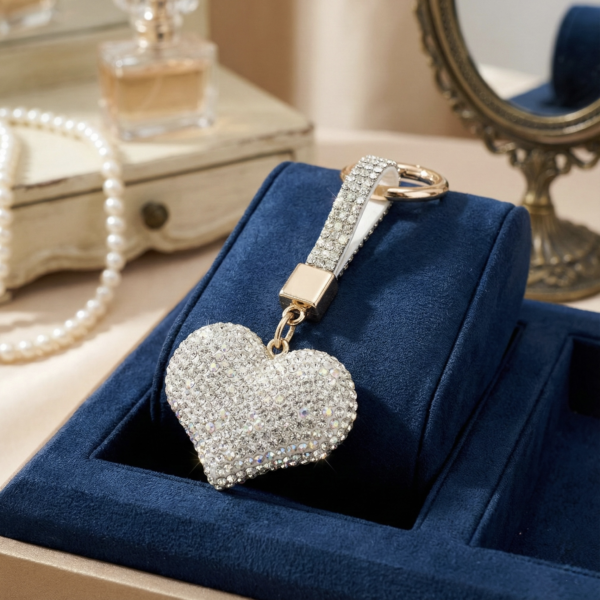 Sparkle Heart Keyring - The Pastel Gem - Imitation Jewellery - 5 White Sparkle Heart Keyring