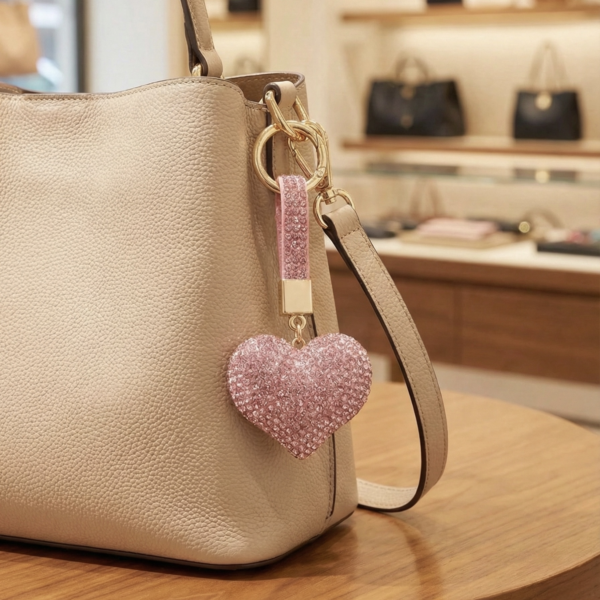 Sparkle Heart Keyring - The Pastel Gem - Imitation Jewellery - 7 Pink Sparkle Heart Keyring