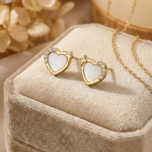 Celestial Pearl Hearts Studs Earrings