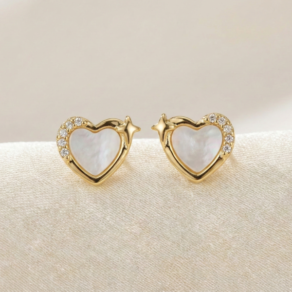 The Pastel Gem - Best Luxury Jewellery Brand - Celestial Pearl Hearts Studs Earrings - 2 Celestial Pearl Hearts Studs Earrings