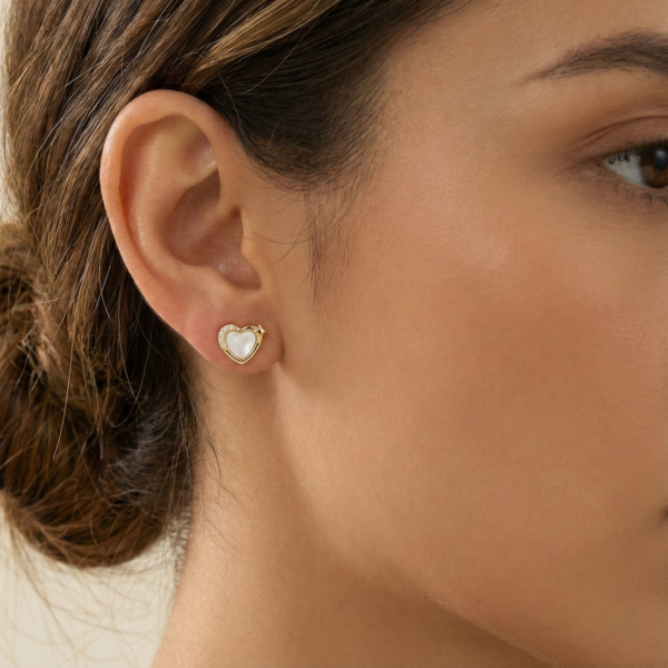 The Pastel Gem - Best Luxury Jewellery Brand - Celestial Pearl Hearts Studs Earrings - 3 Celestial Pearl Hearts Studs Earrings