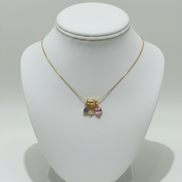 Gemstone Heart Trio Necklace