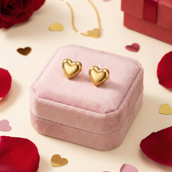 The Pastel Gem - Best Luxury Jewellery Brand - Golden Heart Earring Studs - 3 Golden Heart Studs Earrings