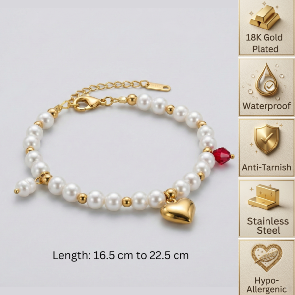Heart Pearl Charm Bracelet