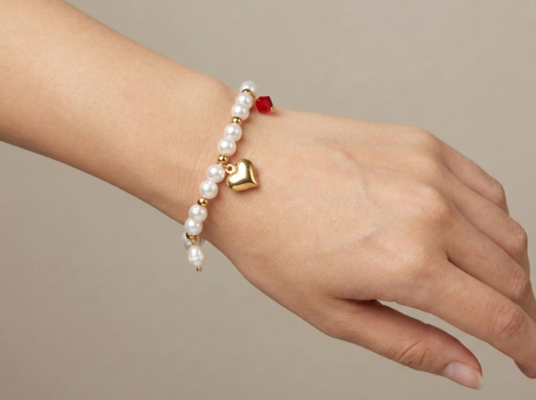 Heart Pearl Charm Bracelet