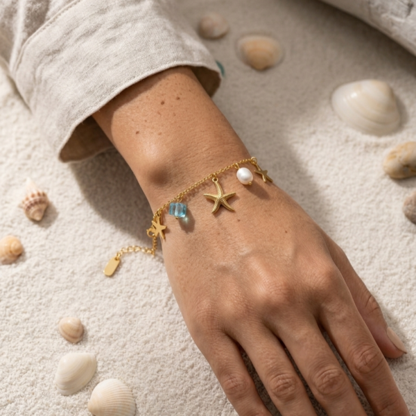 Starfish Pearl Charm Bracelet