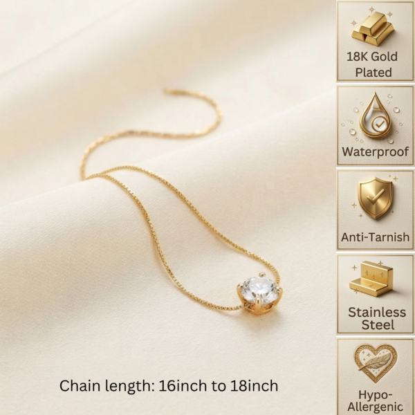 1 Gold Crystal Solitaire Pendant Necklace