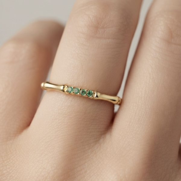 Gold Bamboo Crystal Ring