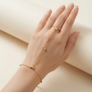 Gold Heart Crystal Hand Chain Bracelet