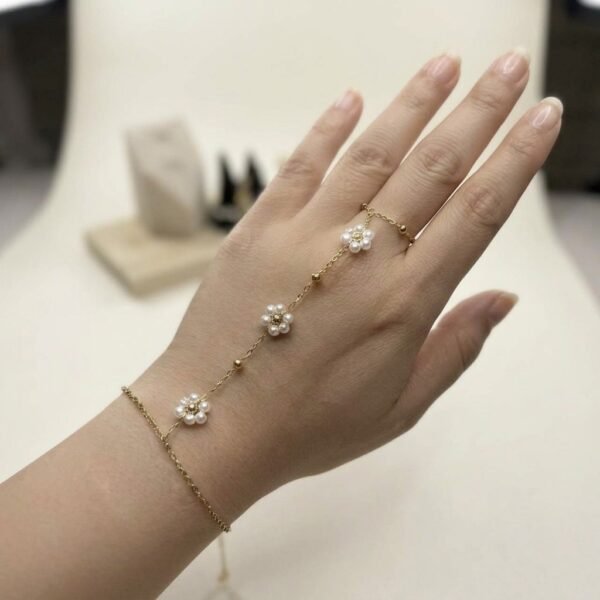 1 - Gold Pearl Daisy Hand Chain Bracelet - The Pastel Gem - Best Anti Tarnish Jewellery Gold Pearl Daisy Hand Chain Bracelet