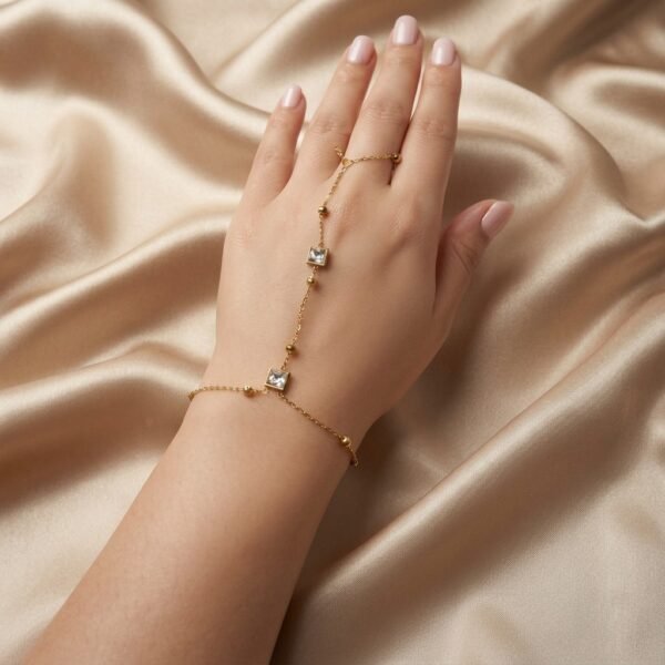 1 - Gold Square Crystal Hand Chain Bracelet - The Pastel Gem - Best Anti Tarnish Jewellery Gold Square Crystal Hand Chain Bracelet
