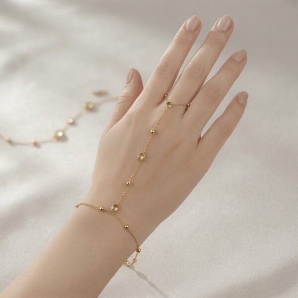 1 - Gold Square Crystal Hand Chain Bracelet - The Pastel Gem - Best Anti Tarnish Jewellery Gold Crystal Beaded Hand Chain Bracelet