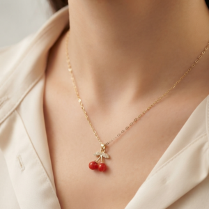 100 - Gold Cherry Pendant Necklace - The Pastel Gem - Best Anti Tarnish Jewellery Gold Cherry Pendant Necklace