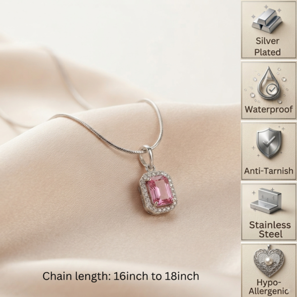 Silver Emerald Cut Crystal Necklace
