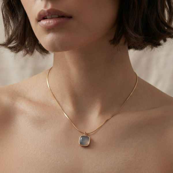 11 - Gold Cushion Stone Pendant Necklace - The Pastel Gem - Best Anti Tarnish Jewellery Gold Cushion Stone Pendant Necklace