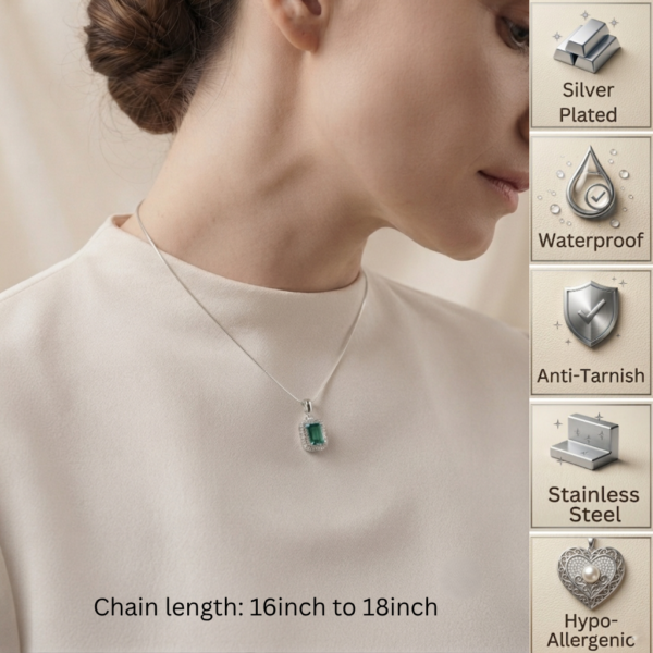 Silver Emerald Cut Crystal Necklace