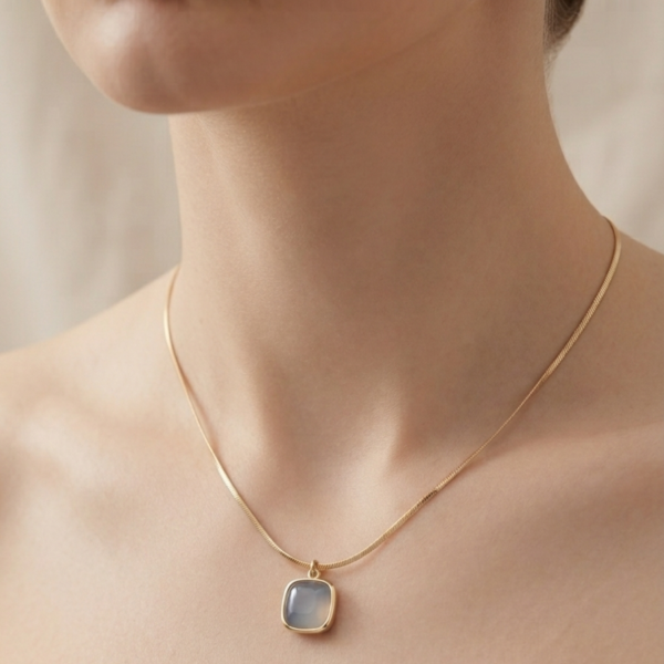 12 - Gold Cushion Stone Pendant Necklace - The Pastel Gem - Best Anti Tarnish Jewellery Gold Cushion Stone Pendant Necklace