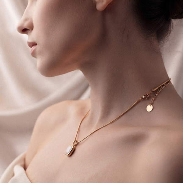 13 - Gold Cushion Stone Pendant Necklace - The Pastel Gem - Best Anti Tarnish Jewellery Gold Cushion Stone Pendant Necklace