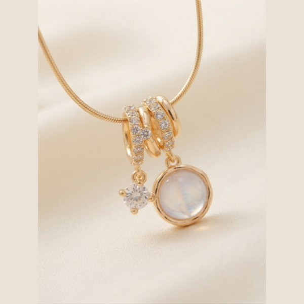 Gold Moonstone Charm Necklace