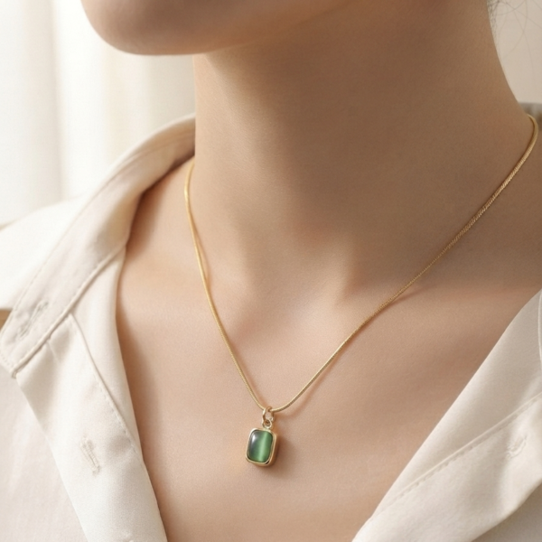 15 - Gold Cushion Stone Pendant Necklace - The Pastel Gem - Best Anti Tarnish Jewellery Gold Cushion Stone Pendant Necklace