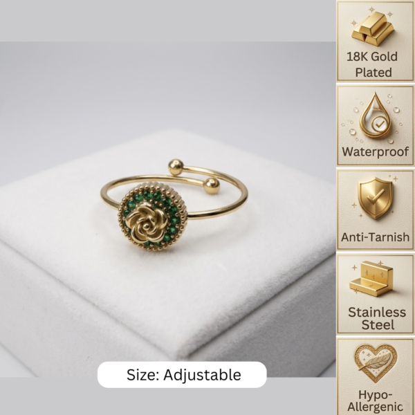 Gold Green Crystal Rose Ring