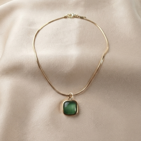 18 - Gold Cushion Stone Pendant Necklace - The Pastel Gem - Best Anti Tarnish Jewellery Gold Cushion Stone Pendant Necklace