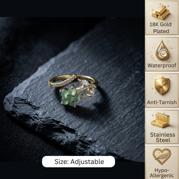 Gold Green Floral Bypass Ring
