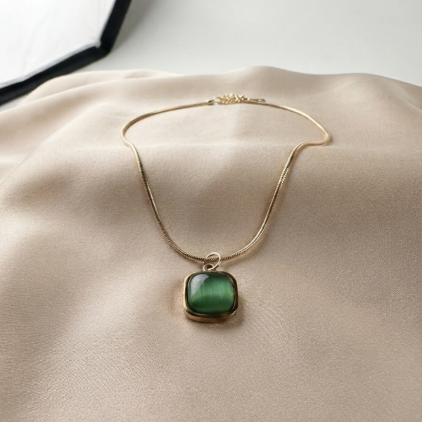 19 - Gold Cushion Stone Pendant Necklace - The Pastel Gem - Best Anti Tarnish Jewellery Gold Cushion Stone Pendant Necklace