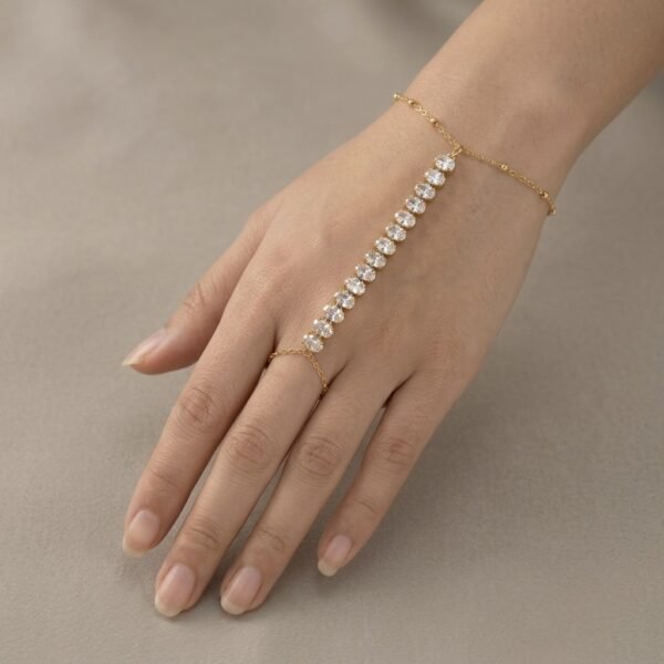 2 - Gold Crystal Tennis Hand Chain Bracelet - The Pastel Gem - Best Anti Tarnish Jewellery Gold Crystal Tennis Hand Chain Bracelet