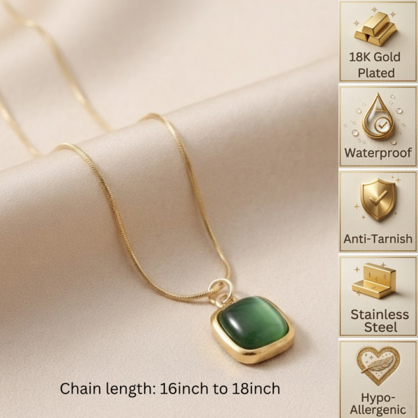 2 - Gold Cushion Stone Pendant Necklace - The Pastel Gem - Best Anti Tarnish Jewellery Gold Cushion Stone Pendant Necklace