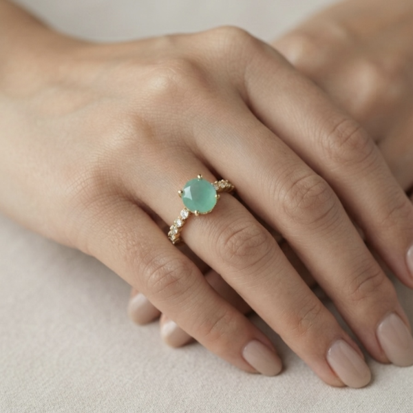 Gold Green Chalcedony Crystal Ring