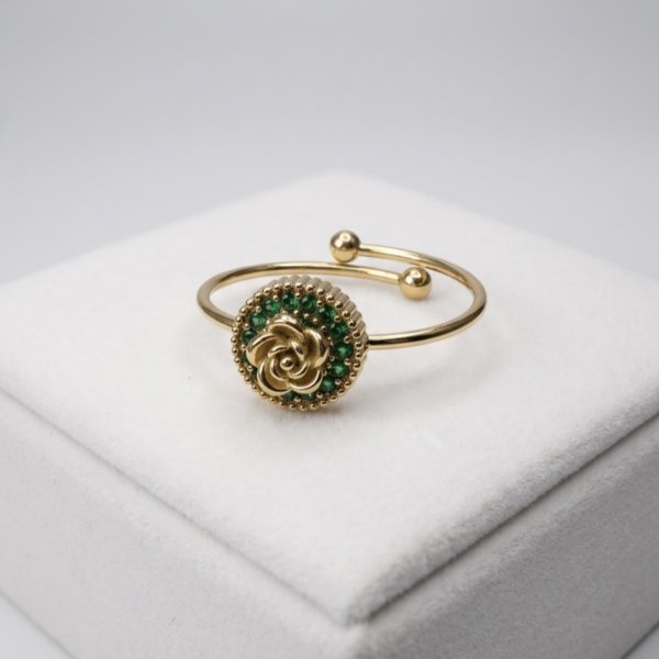 Gold Green Crystal Rose Ring