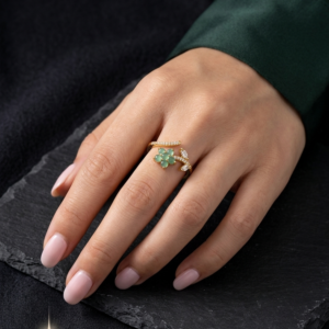 2 - Gold Green Floral Bypass Ring - The Pastel Gem - Best Anti Tarnish Jewellery Gold Green Floral Bypass Ring