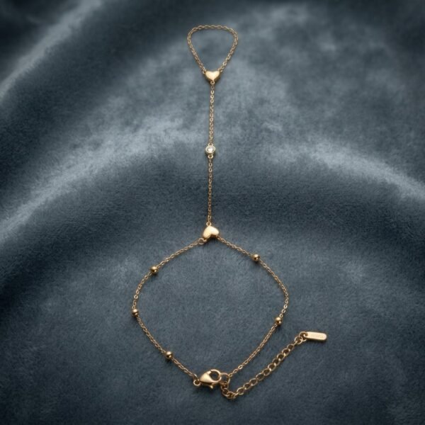 2 - Gold Heart Crystal Hand Chain Bracelet - The Pastel Gem - Best Anti Tarnish Jewellery Gold Heart Crystal Hand Chain Bracelet