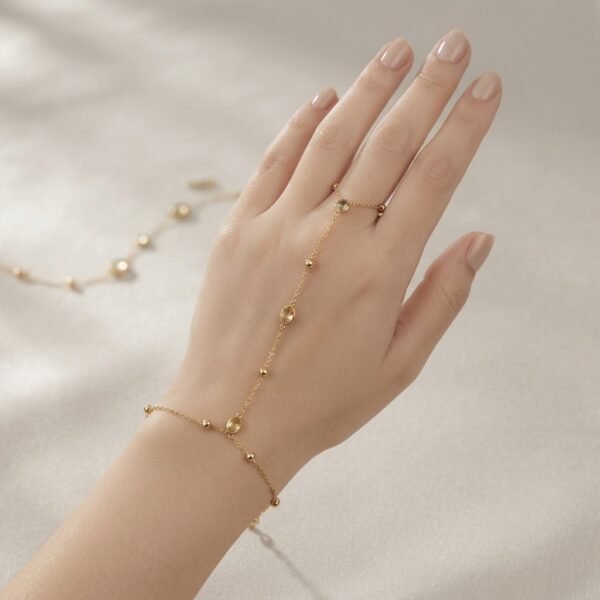 2 - Gold Square Crystal Hand Chain Bracelet - The Pastel Gem - Best Anti Tarnish Jewellery Gold Crystal Beaded Hand Chain Bracelet