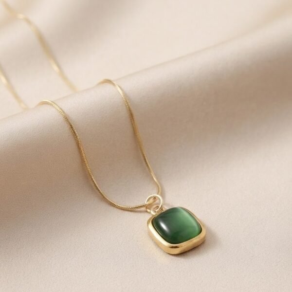 20 - Gold Cushion Stone Pendant Necklace - The Pastel Gem - Best Anti Tarnish Jewellery Gold Cushion Stone Pendant Necklace