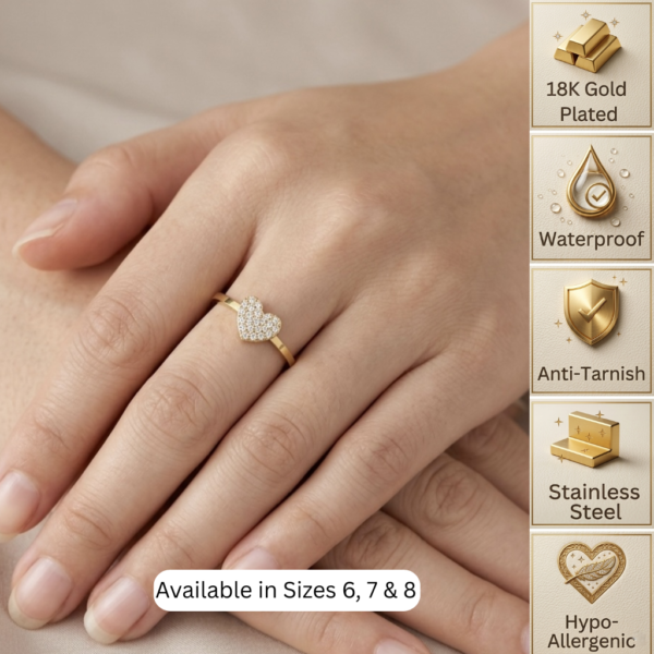 20 - Gold Pavé Crystal Heart Ring - The Pastel Gem - Best Anti Tarnish Jewellery Gold Pavé Crystal Heart Ring
