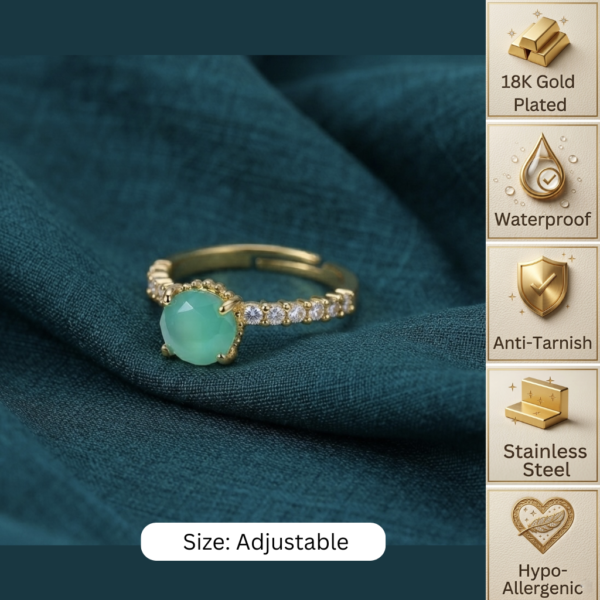 Gold Green Chalcedony Crystal Ring