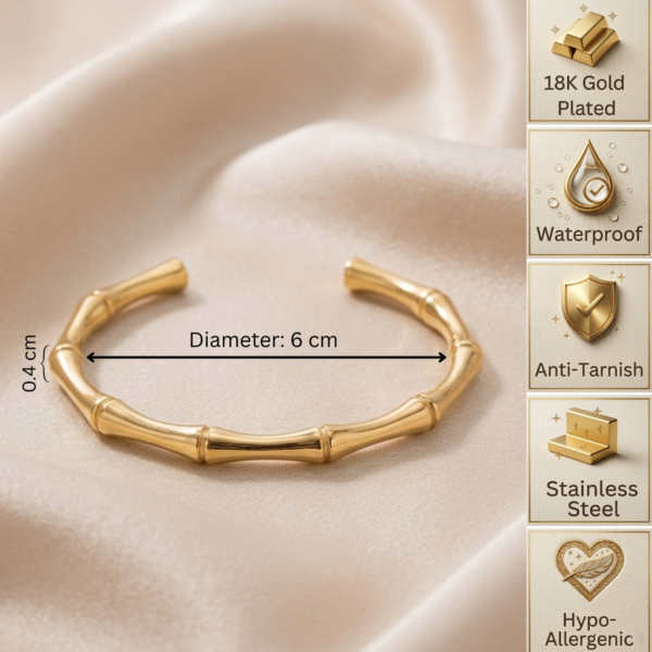 26 Gold Bamboo Motif Open Cuff Bangle