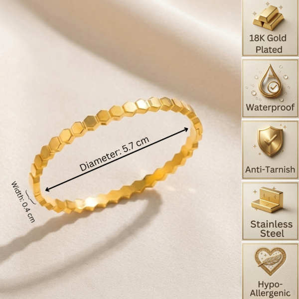 Gold Honeycomb Hexagon Oval Bangle