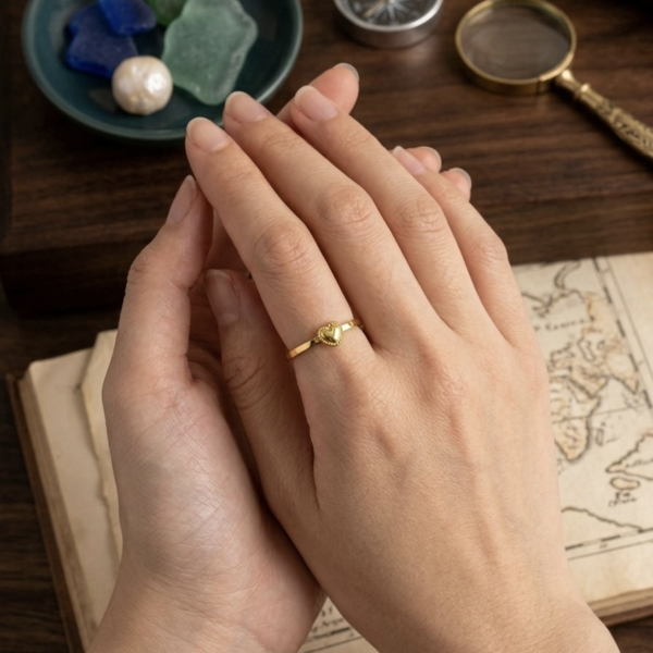3 - Gold Beaded Edge Heart Ring - The Pastel Gem - Best Anti Tarnish Jewellery Gold Beaded Edge Heart Ring