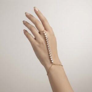 Gold Crystal Tennis Hand Chain Bracelet