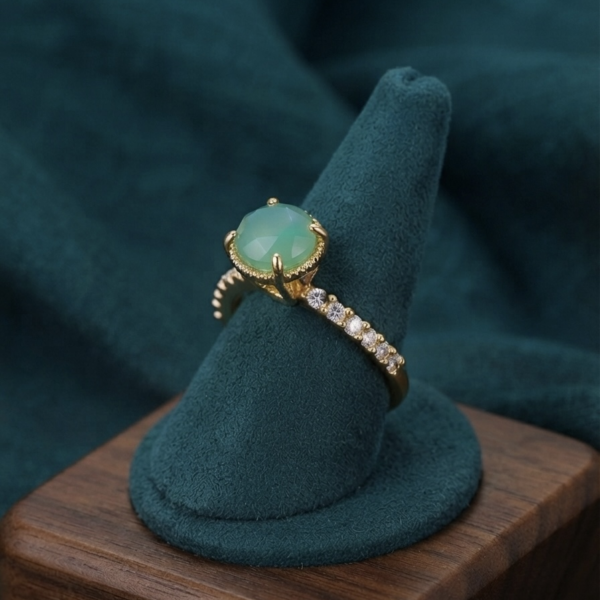 Gold Green Chalcedony Crystal Ring