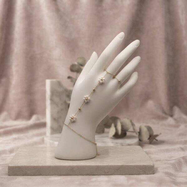 3 - Gold Pearl Daisy Hand Chain Bracelet - The Pastel Gem - Best Anti Tarnish Jewellery Gold Pearl Daisy Hand Chain Bracelet